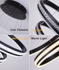 Modern Crystal Chandelier With Dimmable LED Pendant Light In Black, Acrylic Double Ring Design, remote dimmer operation