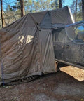 Bushveld II Roof Top Tent Annex Room With Window And Doors, Green Body Grey Trim, Waterproof 420D Oxford Polyester on vehicle
