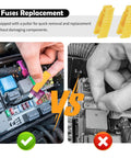 Snap Up This Solid 120 Piece Car Mini Fuses Assortment Kit With Fuse Tester And Puller Tool Covering 2A To 35A Amps universal blade fuses shown in use.