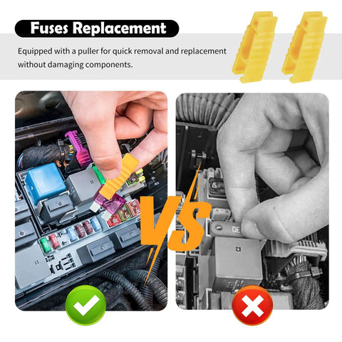 Snap Up This Solid 120 Piece Car Mini Fuses Assortment Kit With Fuse Tester And Puller Tool Covering 2A To 35A Amps universal blade fuses shown in use.