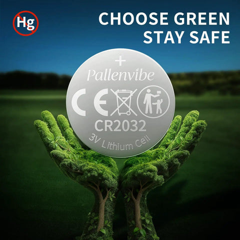 Heavy Duty 24 Pack CR2032 Batteries 3V Lithium Coin Cells With Child Resistant Sealed Wrap For AirTag Key Fobs And Office Remotes Sweet No Sweat Long Life Power on green hands.