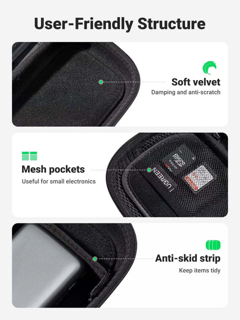 User-friendly interior of Rugged Hardshell Tech Organizer Travel Case Packs All Your Fresh Gadgets Square With Nifty Double Layer Pouch.