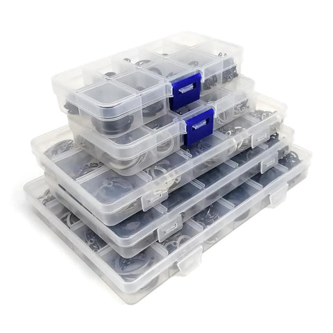 3-Set M8 To M24 Retaining Rings Assortment Kit, C Type Internal Circlips in clear storage cases.