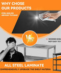 Comparison of Heavy Duty 4 Tier Metal Garage Shelving Unit with wooden shelves, highlighting easy-to-clean steel surface.
