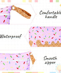 Ice Cream Pink Two Pack Waterproof Wet Dry Bags Set With Zipper Pouches showing comfortable handle, waterproof fabric, smooth zipper