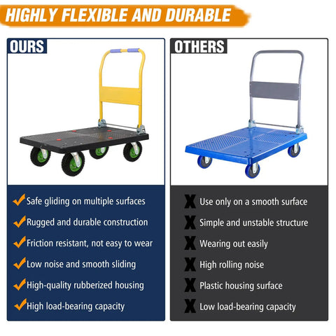 Comparison of two wheeled carts, highlighting the 8 Inch Pneumatic Caster Wheels Set Of Four Heavy Duty Air Tire Rubber Casters.