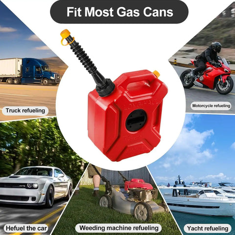 Gas Can Spout Replacement Kit With Flexible Nozzle And Vent Cap images showing usability in various refueling scenarios