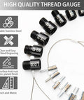 Nut And Bolt Thread Checker Gauge Kit With 28 Thread Gauges For Inch And Metric showing threaded samples and engravings.