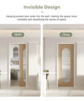 Open and closed view of a 30X80 Inch Pocket Door Frame Kit With Two Way Soft Close For 2X4 Stud Walls Aluminum Track Sliding Hardware.