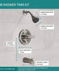 Brushed Nickel Single-Function Tub And Shower Trim Kit With Single-Spray Shower Head, Valve Not Included, Rough-In Kit Sold Separately.