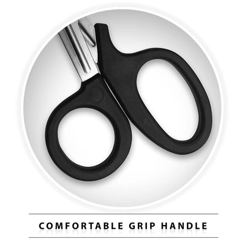 20 Pack EMT Trauma Shears Rainbow Stainless Steel Medical Scissors For EMS Nurses Police Firefighters Durable Sharp Heavy Duty Workhorse Cutters For Fast Clothing And Dressing Removal close-up of black comfort grip handle