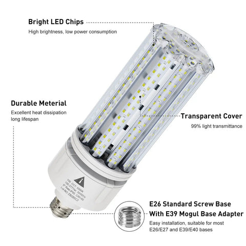 2 Pack 100W LED Corn Light Bulbs Super Bright 15000 Lumens Daylight 5000K E26 And E39 Base Outdoor Commercial Industrial Lighting