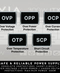 Protection features of 300W Flex ATX Power Supply for Mini ITX SFF and 1U builds with 115V 230V manual switch.