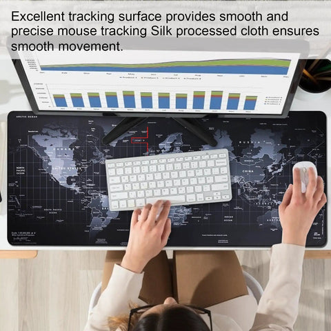 Overhead view of XXL Gaming Mouse Pad with Ultra Smooth Surface and Durable Anti Fray Stitching on a desk, fitting keyboard and mouse.
