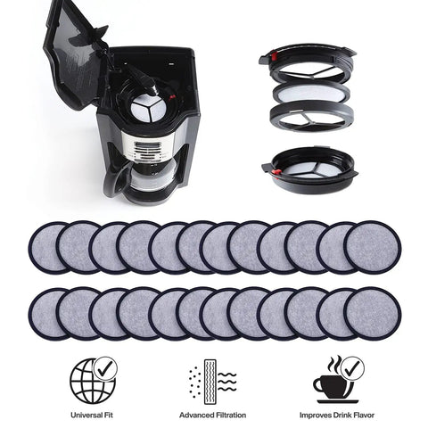 24 Pack Replacement Charcoal Water Filter Discs For Coffee Makers And Brewers, Removes Chlorine, Odors, Calcium, And Impurities To Deliver Rich, Smooth Brew Every Time