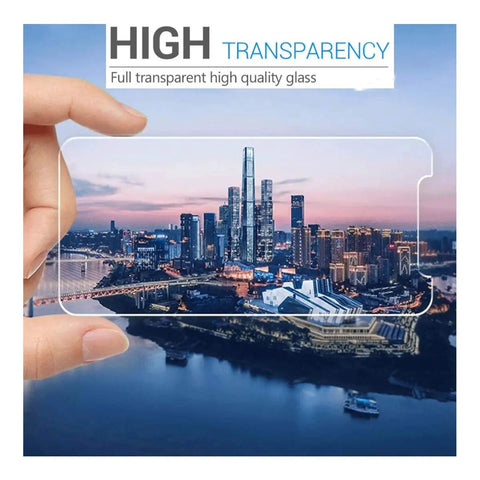 Slick Black Snap-On Cover For Danew Trace T-One Plus Three HD Tempered Glass Screen Protectors displaying a city skyline through transparent glass.