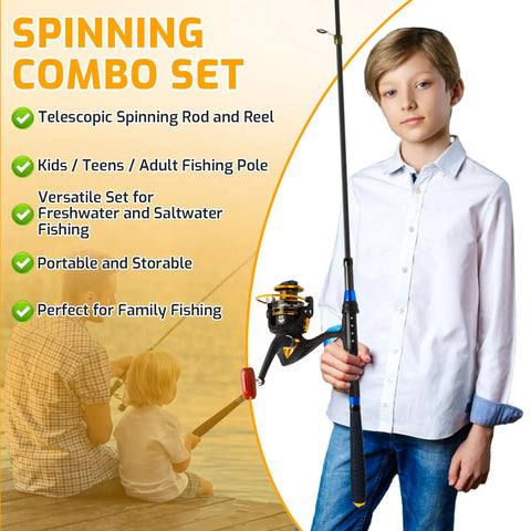 an ocean fishing kit & pole All In One Kids Set With Telescopic Rod And Spincast Reel For Beginners Youth Complete Fishing With Lures Lines Tackle Storage Bag High Quality Bionic Fly and convenience tag:best-seller Color:Teaz N' Baitfish