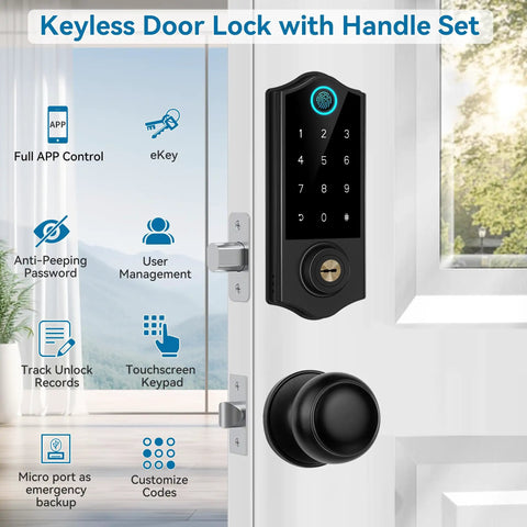 Slick Touch Fingerprint Smart Door Lock With Heavy Duty Handle Set For Front Doors Featuring No Hustle App Control Auto Lock And Killer Keypad Entry For Built Different Home Security