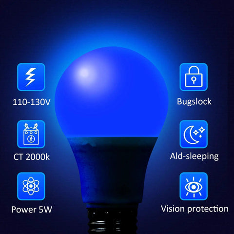 Blue LED Light Bulbs 9 Watt 60 Watt Equivalent With E26 Base For Weddings Parties Holidays Halloween Christmas Bar Decor 2-Pack