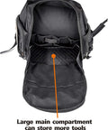 Open view of Painter Backpack Heavy Duty Multi Function Tool Backpack, showing large main compartment with built-in organizer.