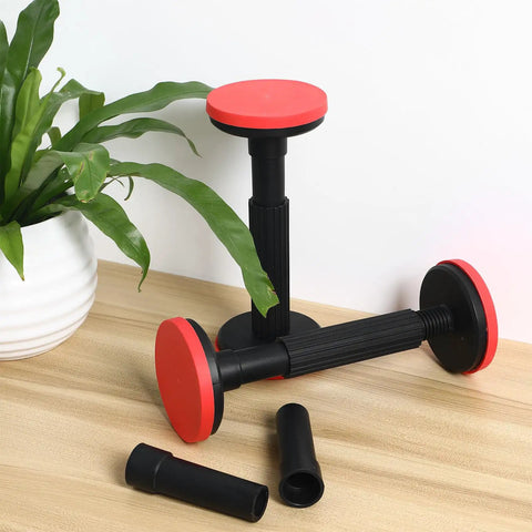 Two Pack Adjustable Furniture Legs for Cabinets and Sofas with Nylon Leveling Feet, red anti-slip pads, height adjustable.