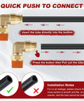 Two brass 90-degree push-to-connect elbows for 1/4 in air line with 1/4 in NPT threads