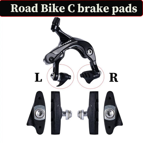 Road Bike Brake Pads For Dual Pivot C Brake Shoes Front And Rear Set displayed with caliper and pad label L and R