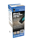 No Fuss Travertine Fill Kit For Holes Cracks And Voids box showing product details and matte finish images.