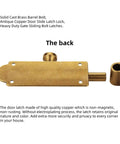 Solid Cast Brass Barrel Bolt For Doors And Gates, Antique Brass Sliding Latch Lock, back view of heavy duty gate bolt
