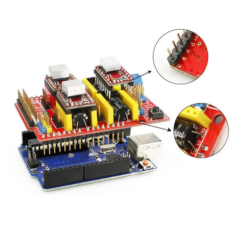Badass V3.0 CNC Shield Expansion Board With A4988 Stepper Drivers, highlighting wiring ports and circuit design.