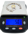 Pro Grade Jewelry Scale 1000G X 0.1G Readout, Portable Countertop Digital Scale With Crystal Clear LCD displaying jewelry weight