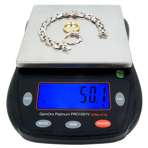 Pro Grade Jewelry Scale 1000G X 0.1G Readout, Portable Countertop Digital Scale With Crystal Clear LCD displaying jewelry weight