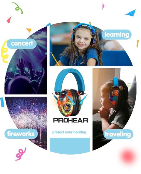 Kids Noise Cancelling Earmuffs With 25dB NRR Adjustable Headband Fireworks Pattern Comfy Fit For Ages 3 To 12