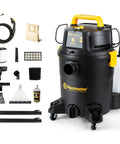 Professional Grade Wet Dry Upholstery Shampoo Vacuum Featuring Remote Control Handle And Six Gallon Tank For Autos Carpets And Furniture Bad Ass Dirt Hog Rig with accessories.