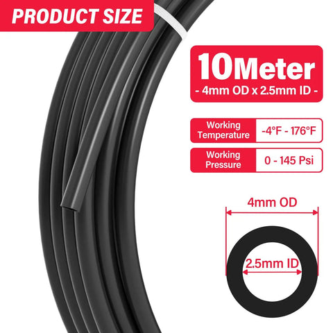 10 Meter 4mm OD Black Polyurethane PU Air Hose Tube For Compressed Air And Fluid Transfer, Flexible Pneumatic Tubing