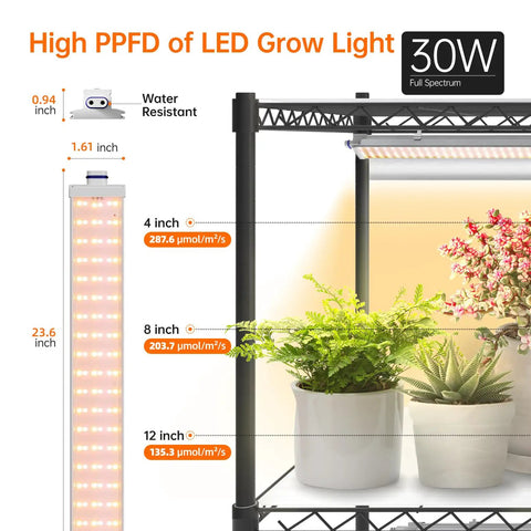 Indoor Greenhouse With Grow Lights And 6 Tier Plant Shelf On Wheels 150W Full Spectrum Grow Lights With 3 Color Modes