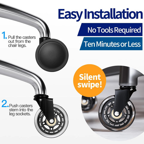 Rubber Chair Casters Replacement Set Of 5 For Hardwood Floors And Carpet with easy installation process in image.