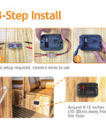 3-step install of Rugged Digital RV Propane Gas Detector Alarm, Hardwired 12V DC, flush mount shown with wiring and placement guide.