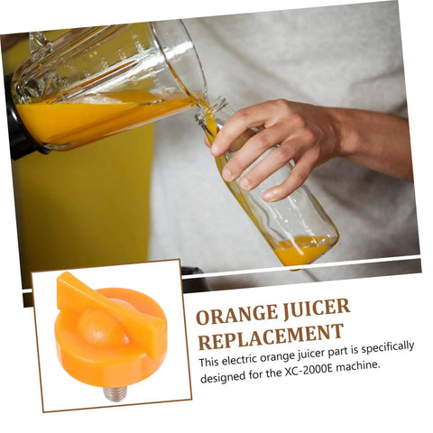 Locking Squeezer Screw for Citrus Juicer Replacement Part beside person pouring orange juice