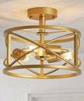 3 Light Vintage Farmhouse Industrial Dope Semi Flush Mount Ceiling Light In Gold Finish, E26 Base, 9.4 In High By 12 In Wide