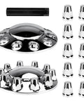 Domed Front Axle Cover Kit For Semi Trucks With Screw On 33mm Lug Nut Chrome ABS Plastic 10 Hole Removable Caps 2 Pack