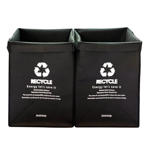 Ultra Large Kitchen Recycle Bins With 29 Gallon Capacity, 4 Pack Trash Sorting Bins And Bags, black bins with recycle logo