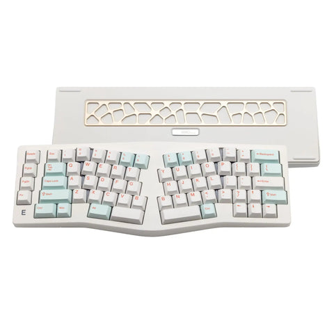 Alice Ergonomic Mechanical Keyboard With Rock Solid Aluminum Frame And Tri Mode Wireless Bluetooth Pairing Hot Swap Qmk Via Tuning Knockout Rgb Lighting Plus Pillow Wrist Rest For Smooth All Day Typing Vibes - top view showing split layout and wrist rest