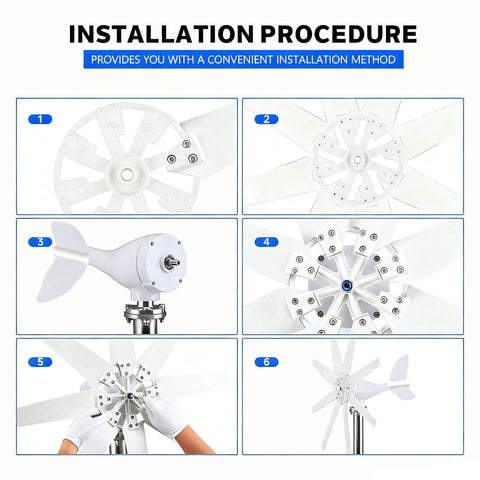 Installation guide for 2000W Wind Turbine Generator Kit With Eight Blade Wind Power Generator 12V 24V 48V 220V Charge Controller MPPT Start At Two Meters Per Second Ideal For Home Farm RV 24V Off Grid Ready.