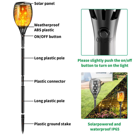 43 Inch Solar Torch Lights With Flickering Flame Effect, Waterproof Outdoor Torches for Yard and Driveway, 2 Pack with adjustable height