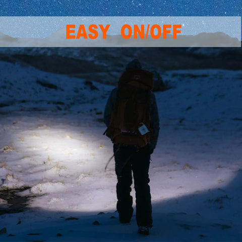 Hiker with backpack using 10 Pack Dope Mini Pocket Flashlights With Clip Penlight Style Tactical Beams for outdoor adventure