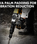 Heavy Duty Synthetic Leather Work Gloves With Impact Protection And Vibration Reduction Rigger Style in use with a drill