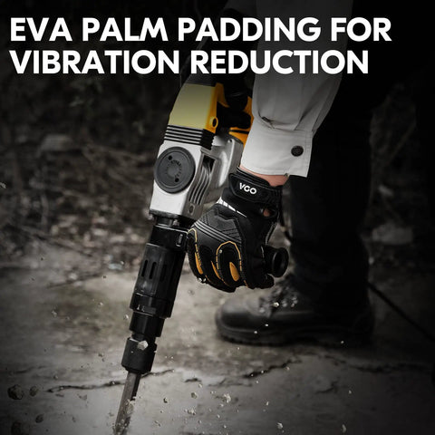 Heavy Duty Synthetic Leather Work Gloves With Impact Protection And Vibration Reduction Rigger Style in use with a drill