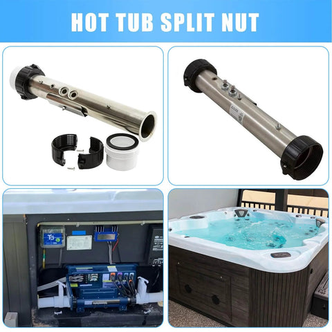 Fuoequl 2-inch hot tub split nut fittings kit with clamps and gasket for Balboa Gecko heater assembly (2 pcs)