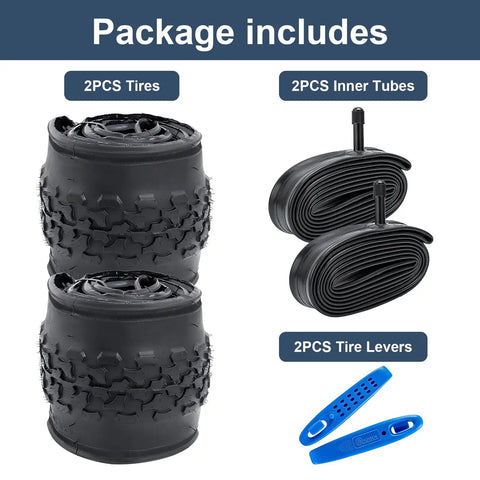 2 Pack 24 Inch Mountain Bike Tires And Tubes Set 24x1.75/47-507 Heavy Duty Tubes With AV32mm Schrader Valves Folding Replacement MTB